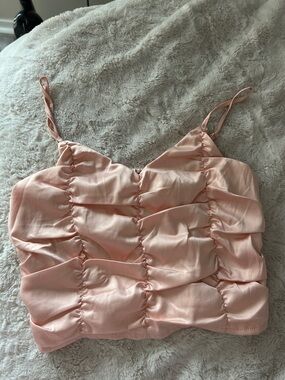 SHEIN Ruched Satin Cami in Soft Pink